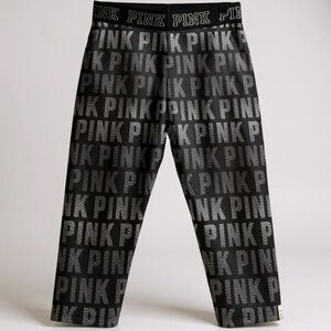 Victoria’s Secret PINK Logo Black Ultimate Yoga Crop Leggings Casual Pants Sz M